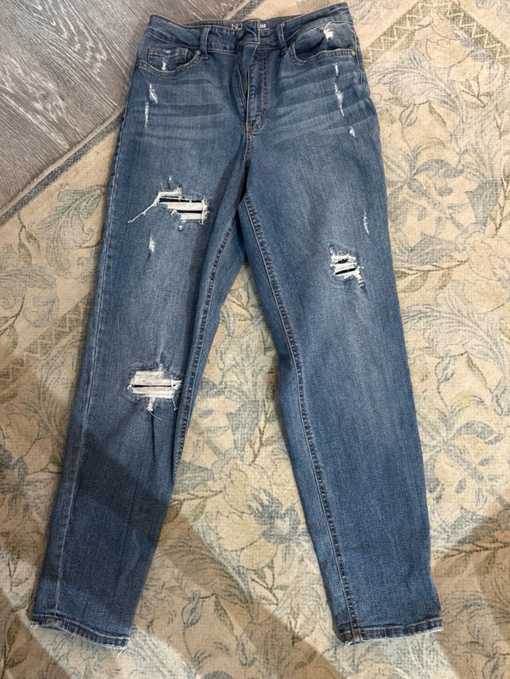 Women’s Distressed Mid-Blue Jeans